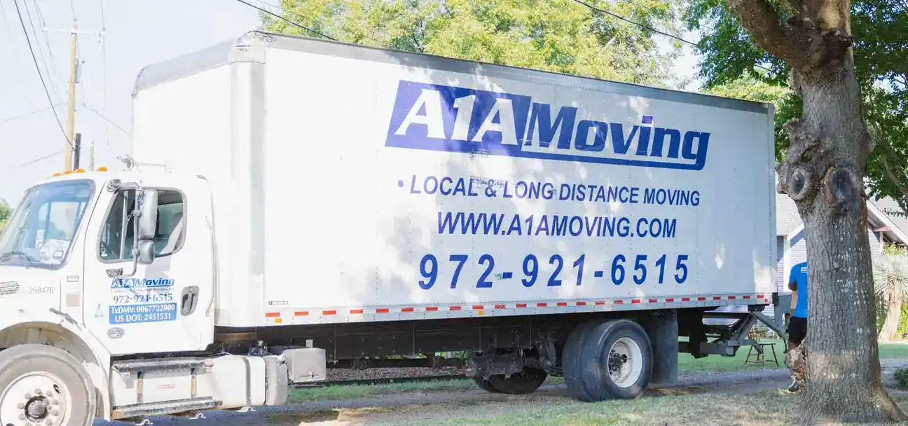 A1A Moving box truck parked on a residential street